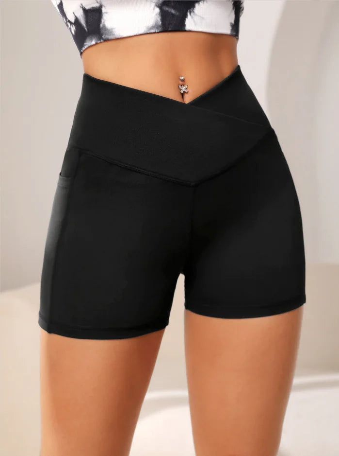 Women High Waist Yoga Shorts With Pockets