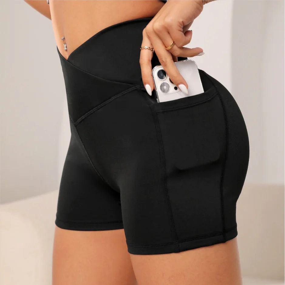 Women High Waist Yoga Shorts With Pockets