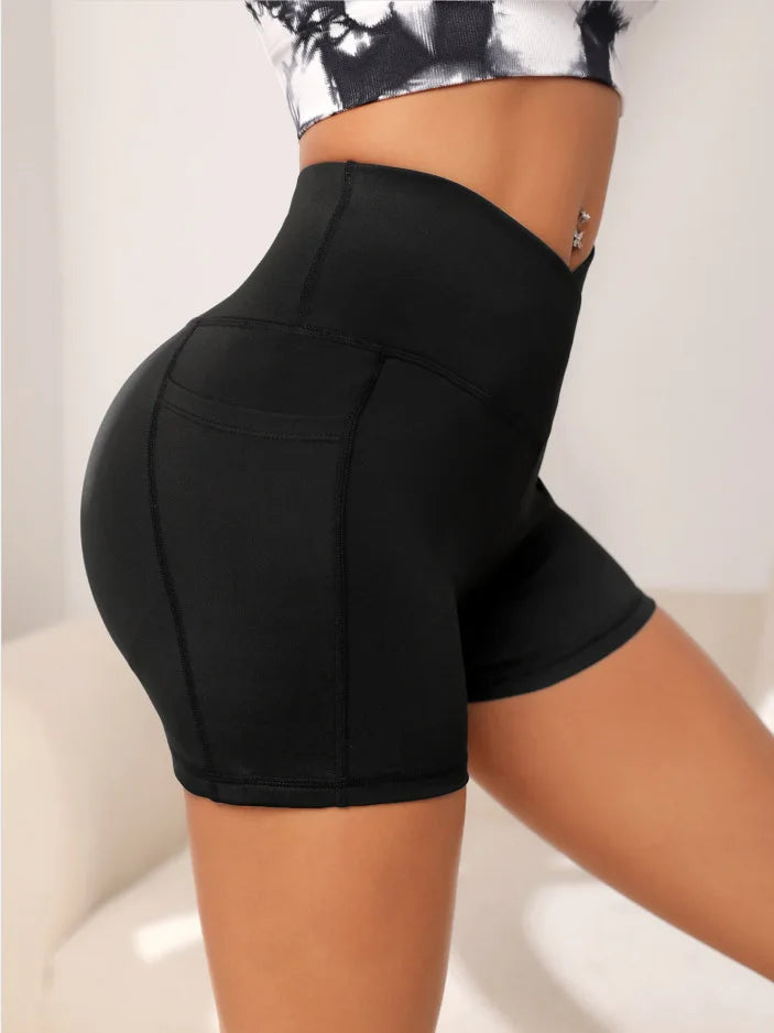 Women High Waist Yoga Shorts With Pockets